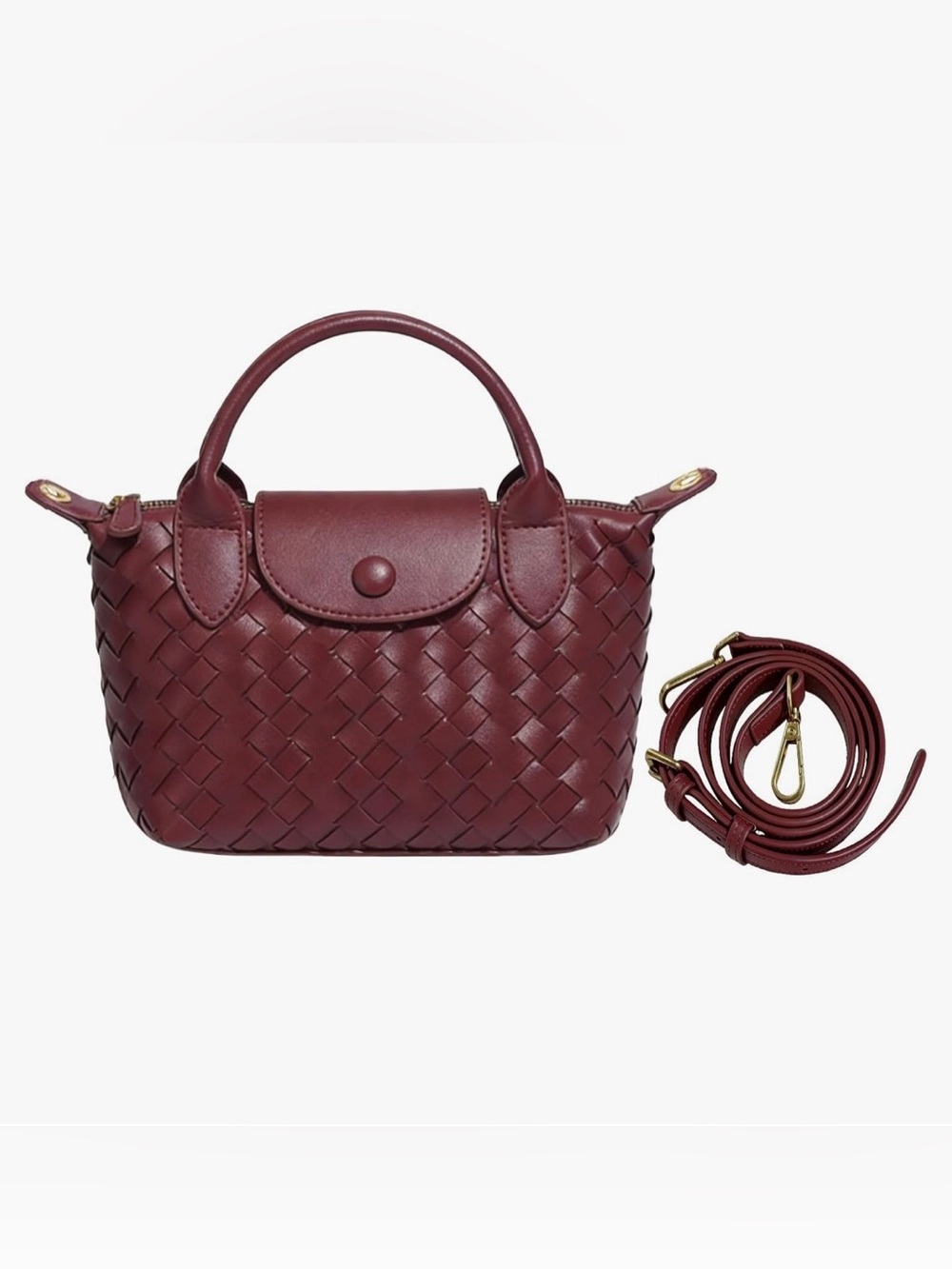 Woven Top-Handle Crossbody Bag in Burgundy